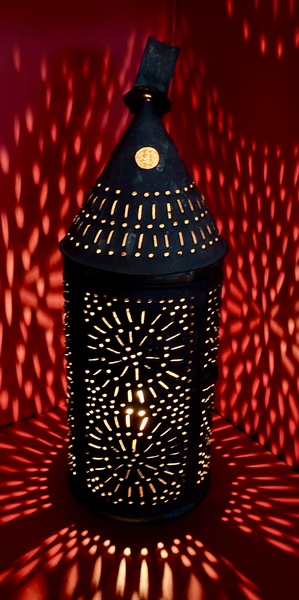 25-051. A Very Large, Punched Tin Candle Lantern