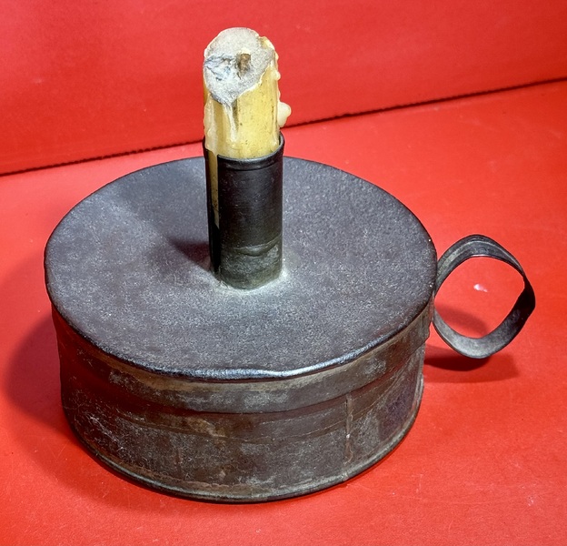 24-139. Round tin Tinder Box with candle socket
