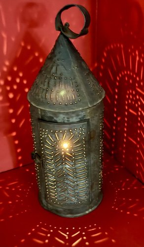25-043. A PA Pierced Tin Candle Lantern