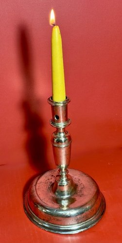 25-036. Early Dutch Brass, Round Base Candlestick