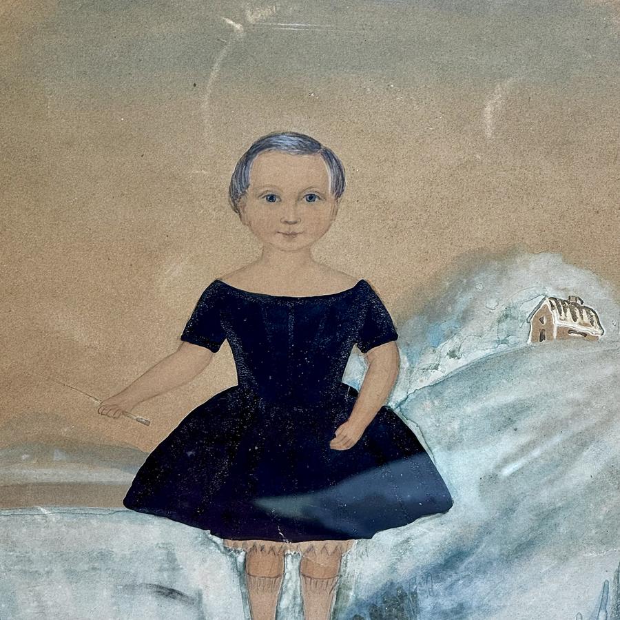 26-048 Folk Art Watercolor Portrait of a Child