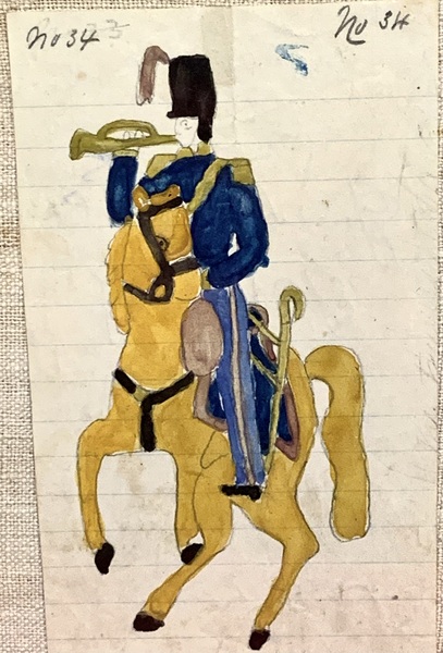 23-074. Naïve watercolor drawing of a soldier.
