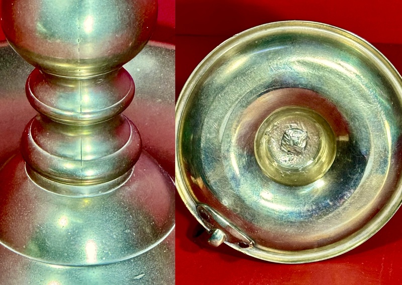 24-244. Early Brass Whale Oil Chamber Lamp