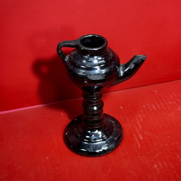 25-157 Unusual Pennsylvania Redware Fat Lamp