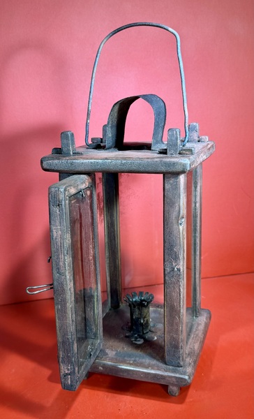 25-106. Small Wooden Barn Lantern with Four Lights