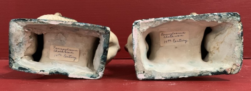 21-105. A true pair of PA chalkware Poodle dogs.
