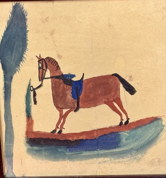 23-156 Naive watercolor drawing of a horse