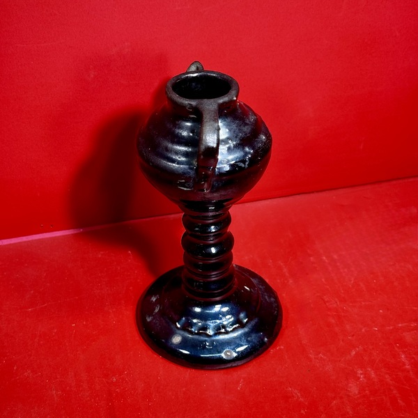 25-157 Unusual Pennsylvania Redware Fat Lamp