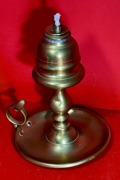 24-244. Early Brass Whale Oil Chamber Lamp