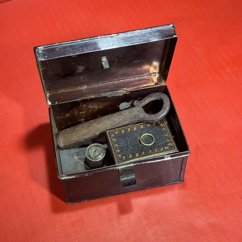 26-083. Painted Tin Tinder Box with Flint Striker