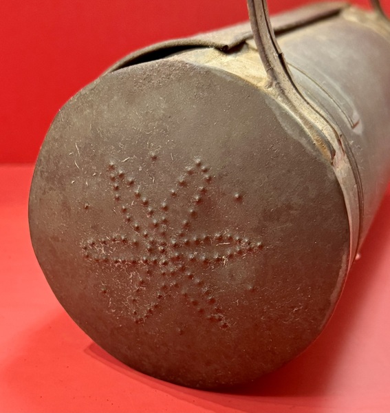 25-076. Cylindrical, pierced tin candle box