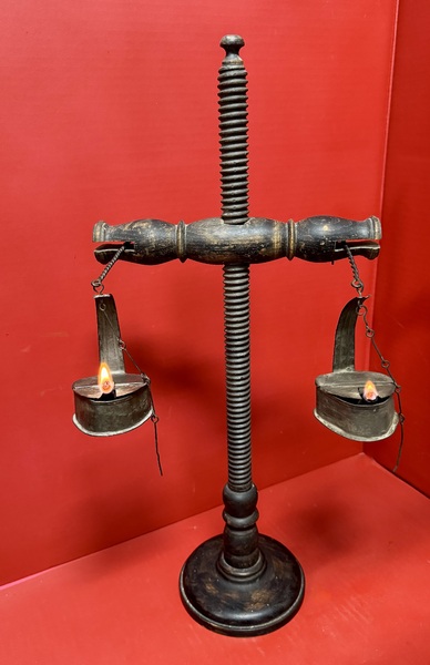 25-143. Scarce, Adjustable Wooden Betty Lamp Stand