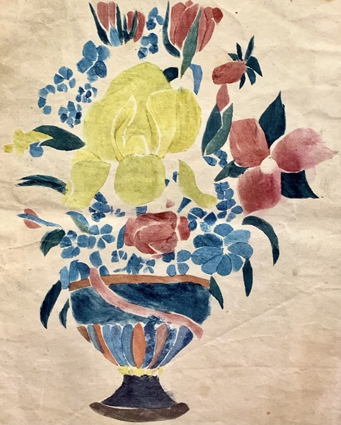 21-181. PA watercolor fraktur of a vase of flowers