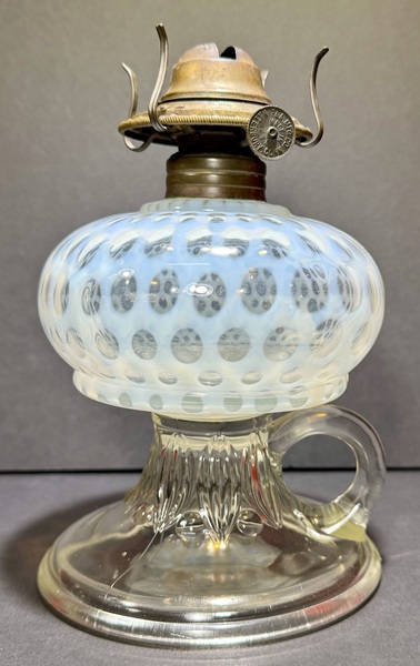 25-031.Bulbous Mold-Pressed White Glass Fluid Lamp