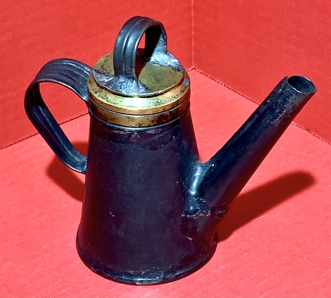 23-043. Tin and brass lamp oil filler