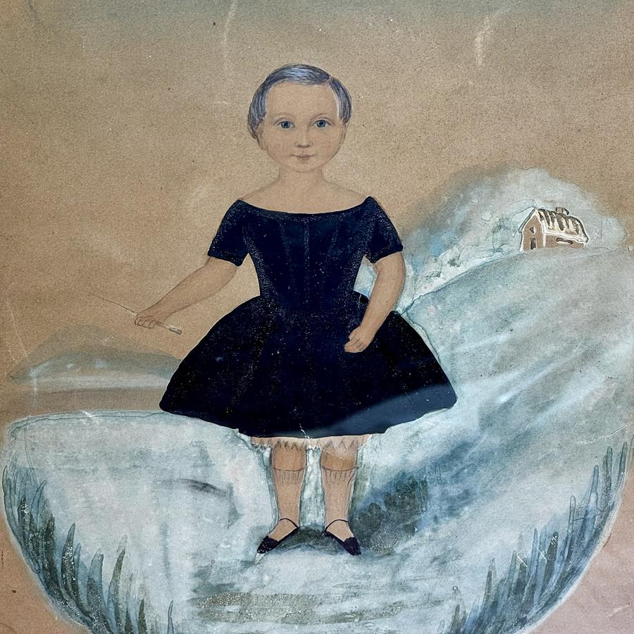 26-048 Folk Art Watercolor Portrait of a Child
