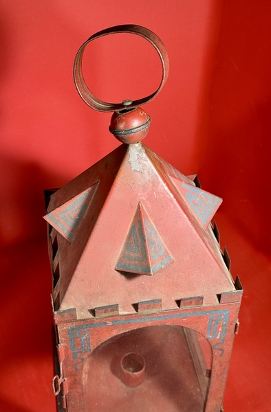 25-182. Painted Tin and Glass Candle Lantern