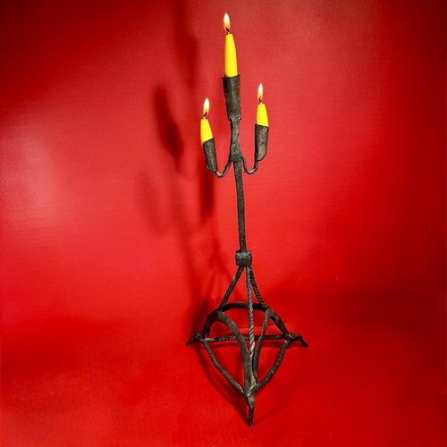 26-019 Very Early Spanish Tabletop Iron Candelabra