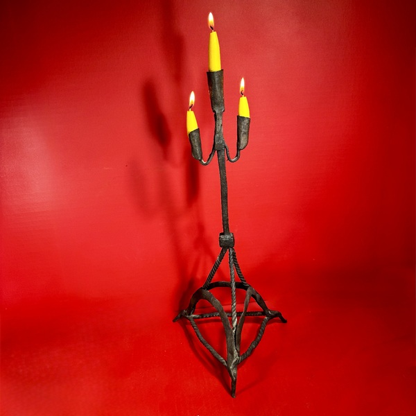 26-019 Very Early Spanish Tabletop Iron Candelabra