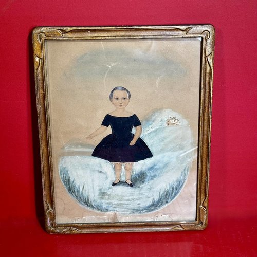26-048 Folk Art Watercolor Portrait of a Child
