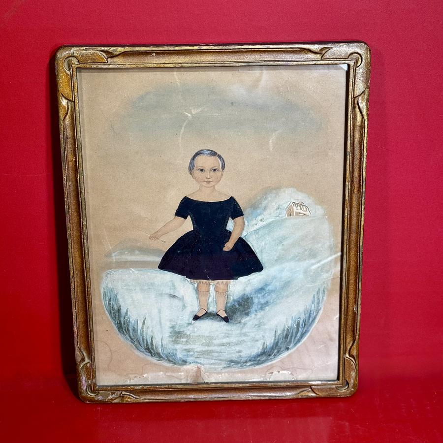 26-048 Folk Art Watercolor Portrait of a Child