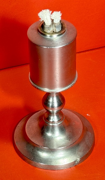 24-148. Pewter double burner whale oil lamp