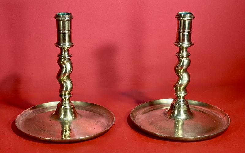 23-105.17th Cent. Brass Barley Twist Candlesticks