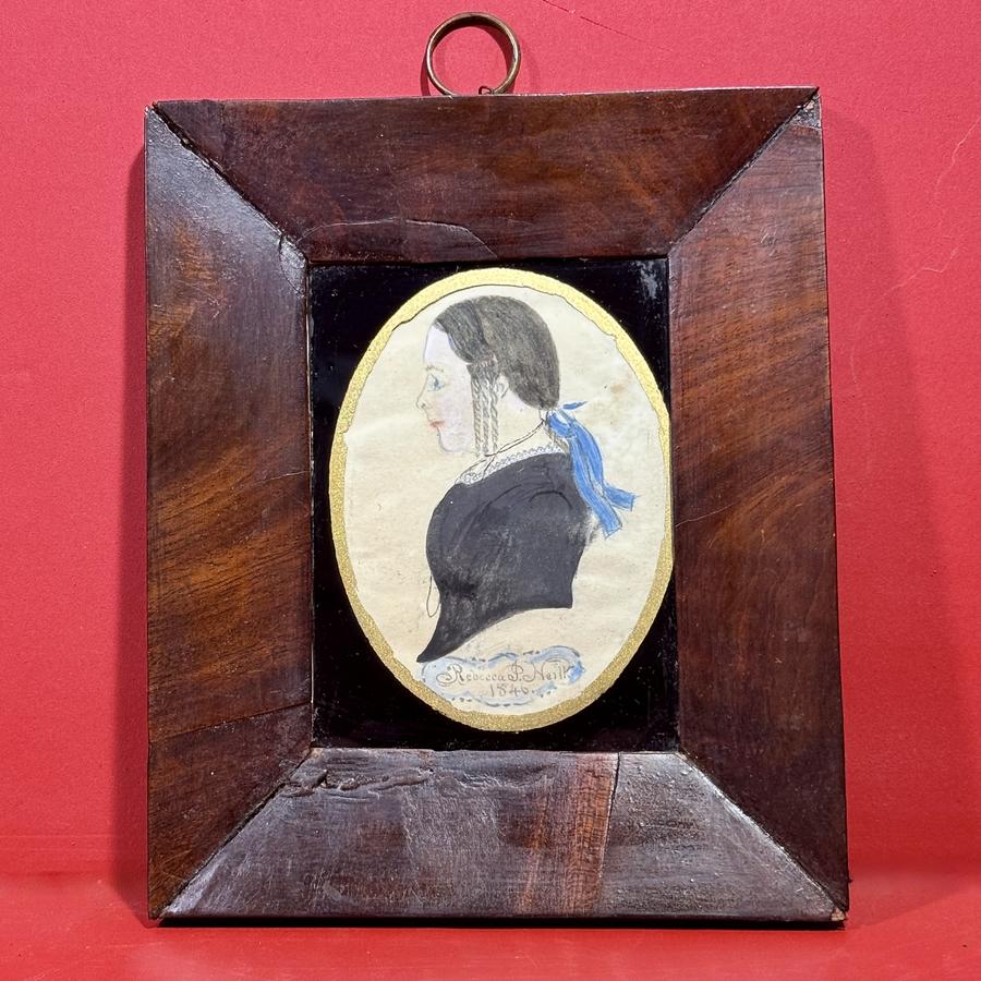 26-123.Pair American Folk-Art Watercolor Portraits