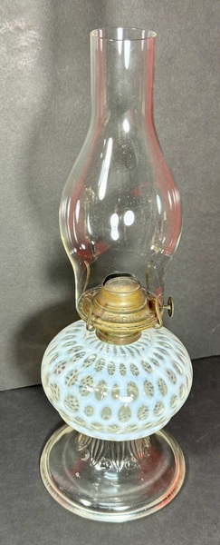 25-031.Bulbous Mold-Pressed White Glass Fluid Lamp