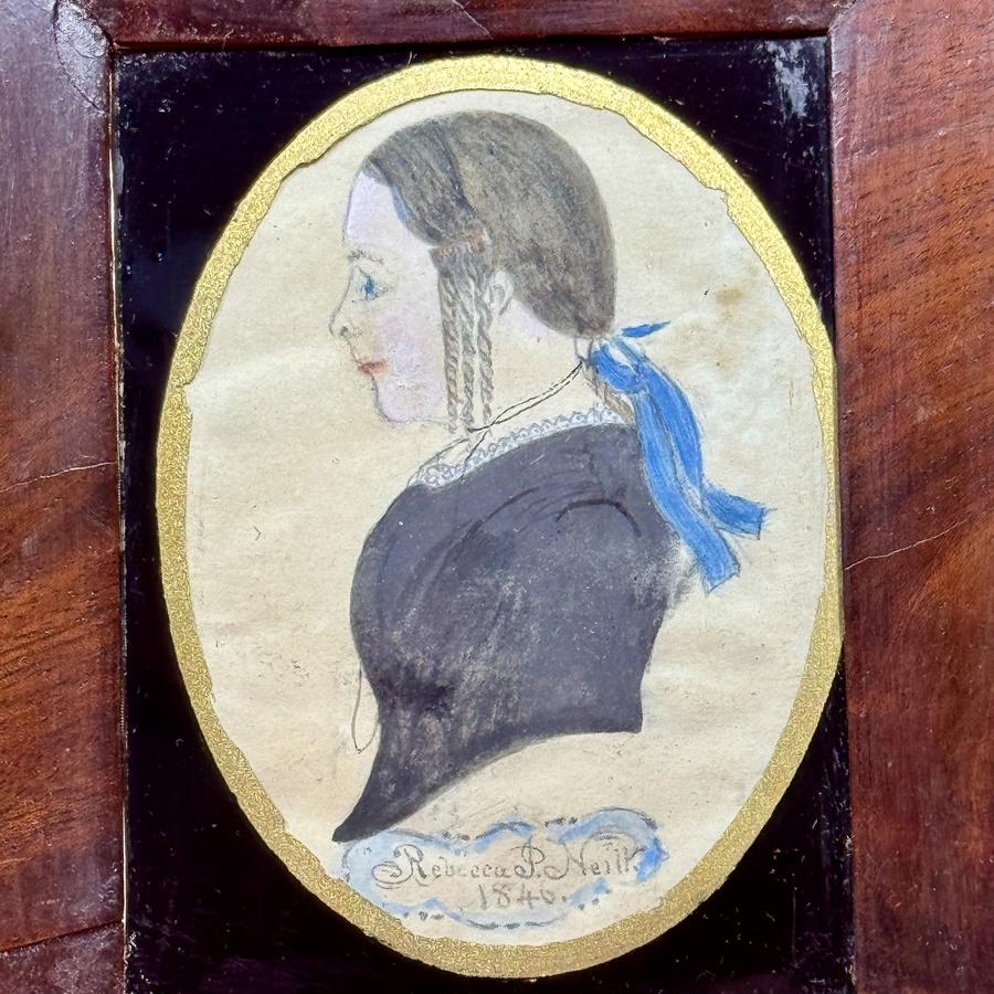 26-123.Pair American Folk-Art Watercolor Portraits