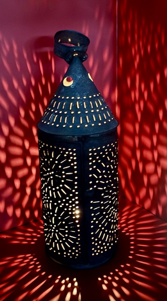 25-051. A Very Large, Punched Tin Candle Lantern