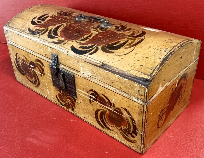 22-133. Dome top paint decorated trunk.