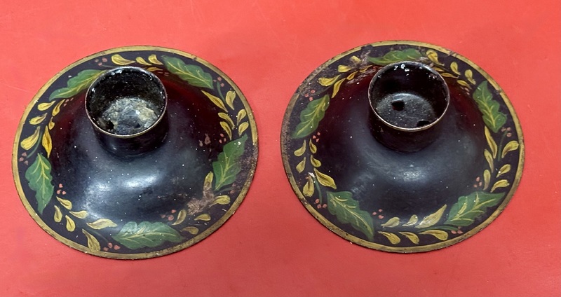 25-104. Pair of Short Tole Painted Candlesticks