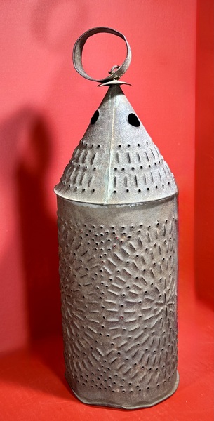 25-051. A Very Large, Punched Tin Candle Lantern