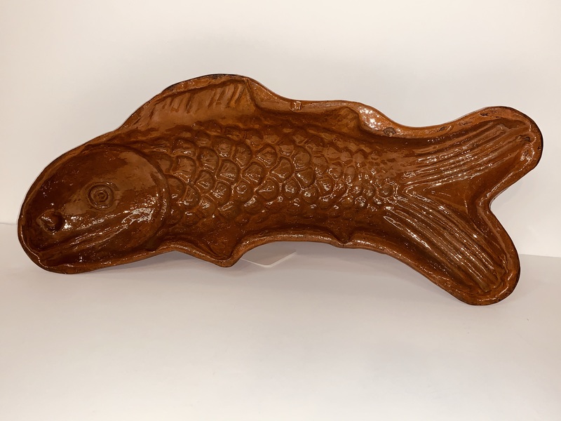 PA Redware fish form food mold.