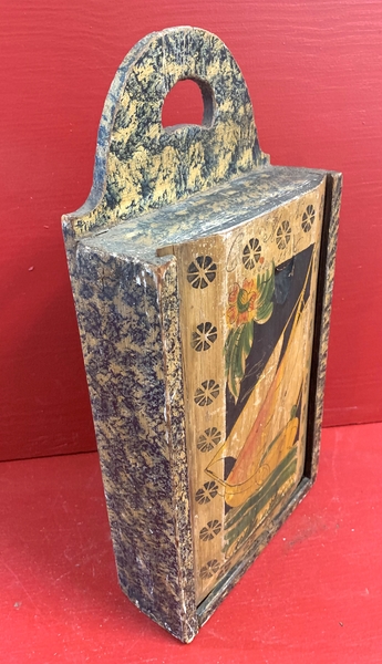 22-040. Paint decorated hanging candle box.