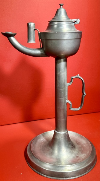 24-154. A Pewter fat / oil lamp
