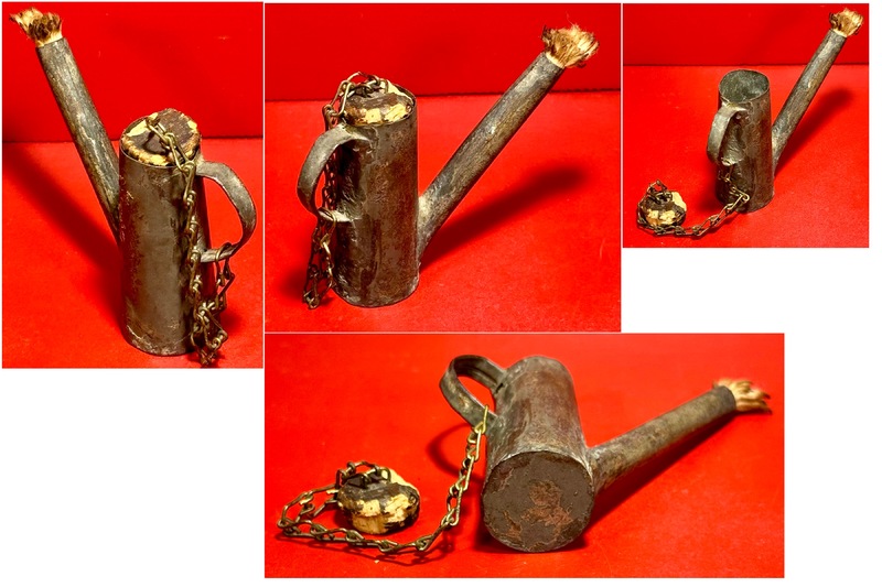 24-080. A miniature tin fluid lamp
