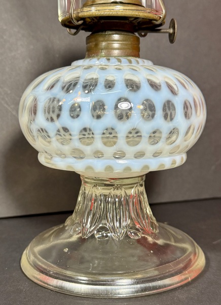 25-031.Bulbous Mold-Pressed White Glass Fluid Lamp