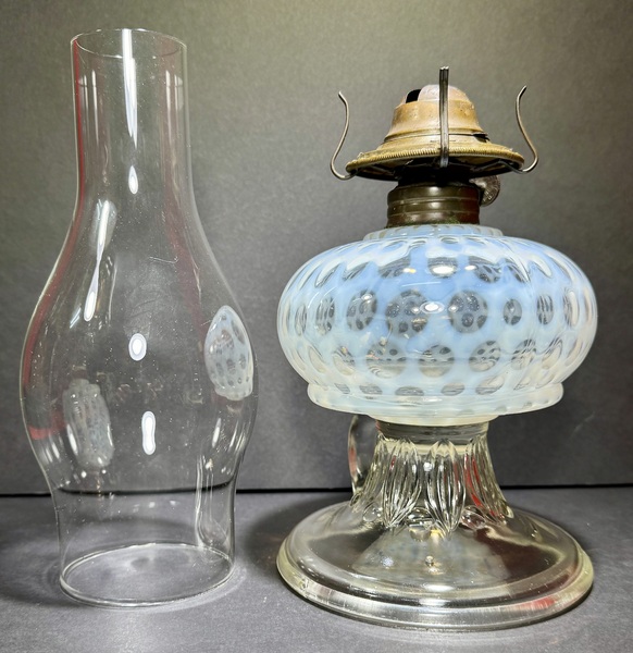 25-031.Bulbous Mold-Pressed White Glass Fluid Lamp