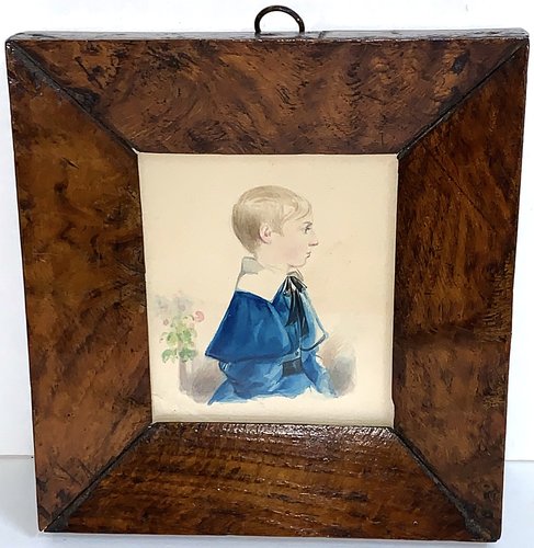23-095. Small Ink & Watercolor Portrait of a Boy