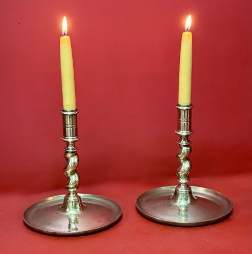 23-105.17th Cent. Brass Barley Twist Candlesticks