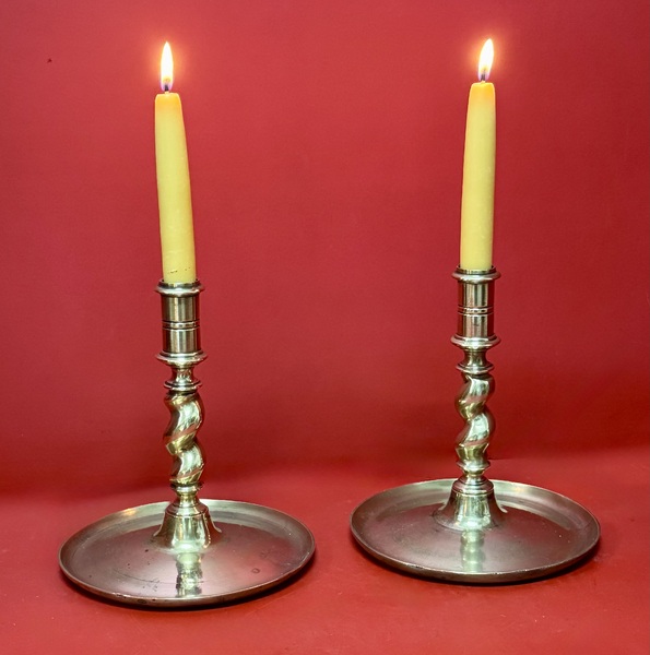 23-105.17th Cent. Brass Barley Twist Candlesticks