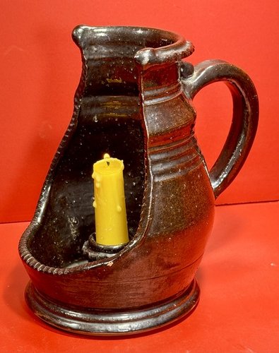 24-190. PA Redware Chamber candle holder