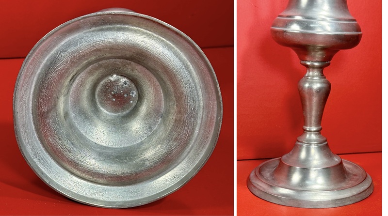 24-146. Pewter lamp, with a bell-shaped font