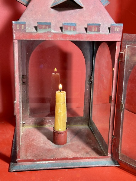 25-182. Painted Tin and Glass Candle Lantern