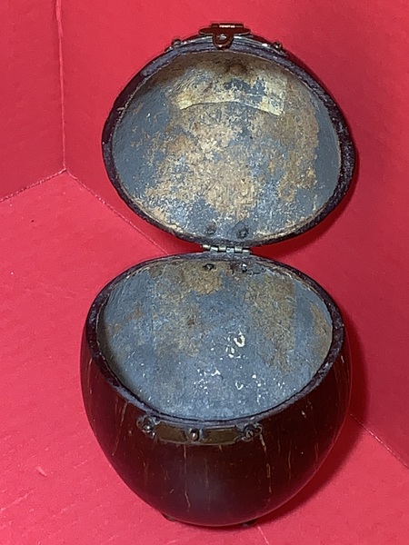 23-004 Unusual coconut shell formed into tea caddy