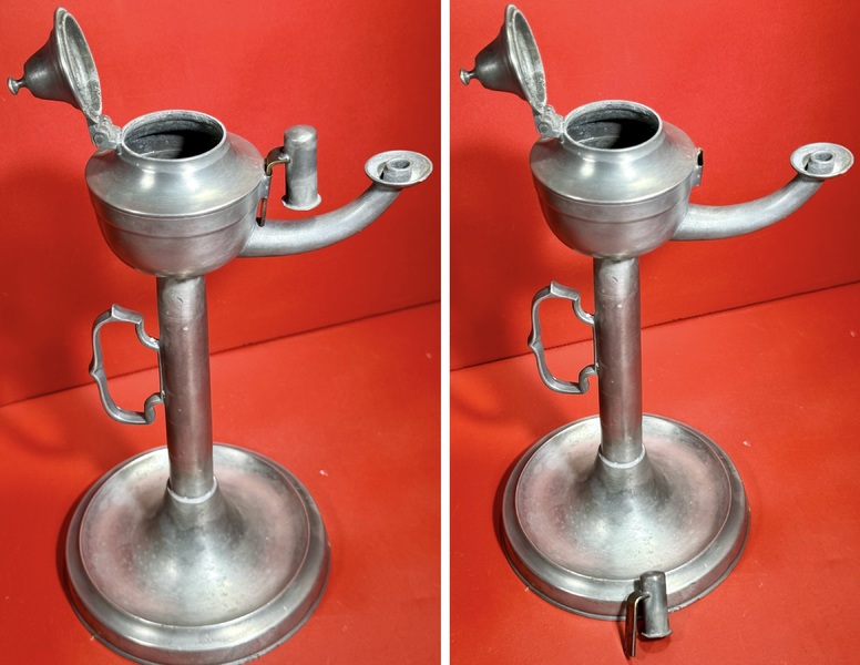 24-154. A Pewter fat / oil lamp