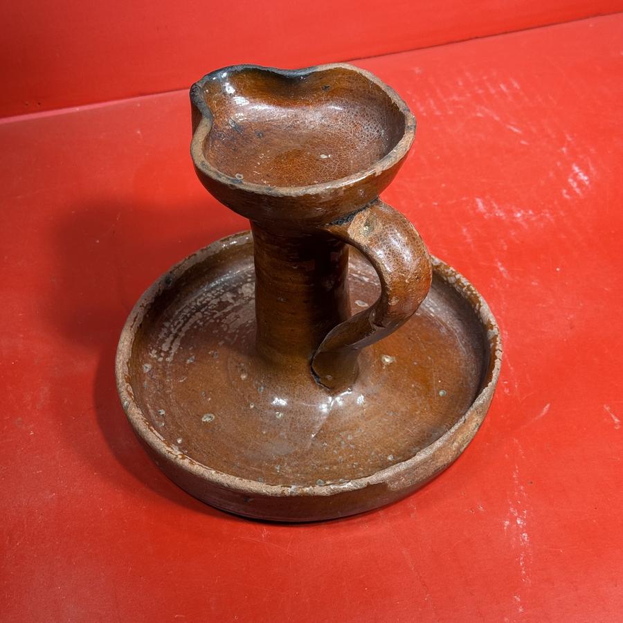 24-277 A Scarce Pennsylvania Redware Fat Lamp