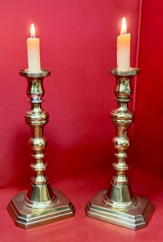 25-062. Pair of Early Victorian Brass Candlesticks